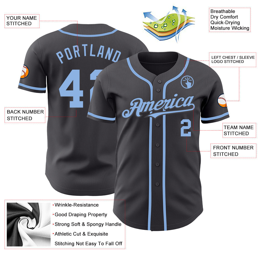 Custom Steel Gray Light Blue Authentic Baseball Jersey baseball jersey product view 3