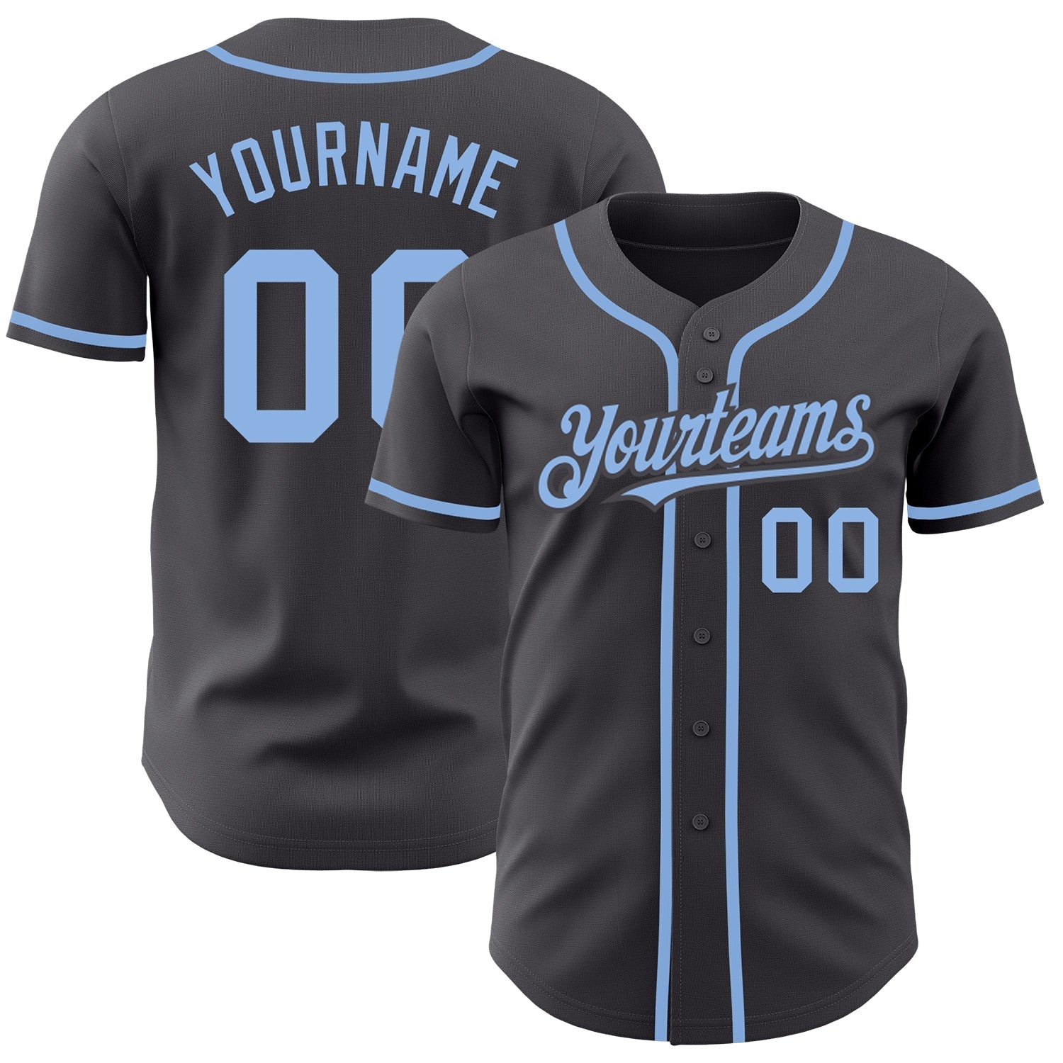 Custom Steel Gray Light Blue Authentic Baseball Jersey baseball jersey product view 1