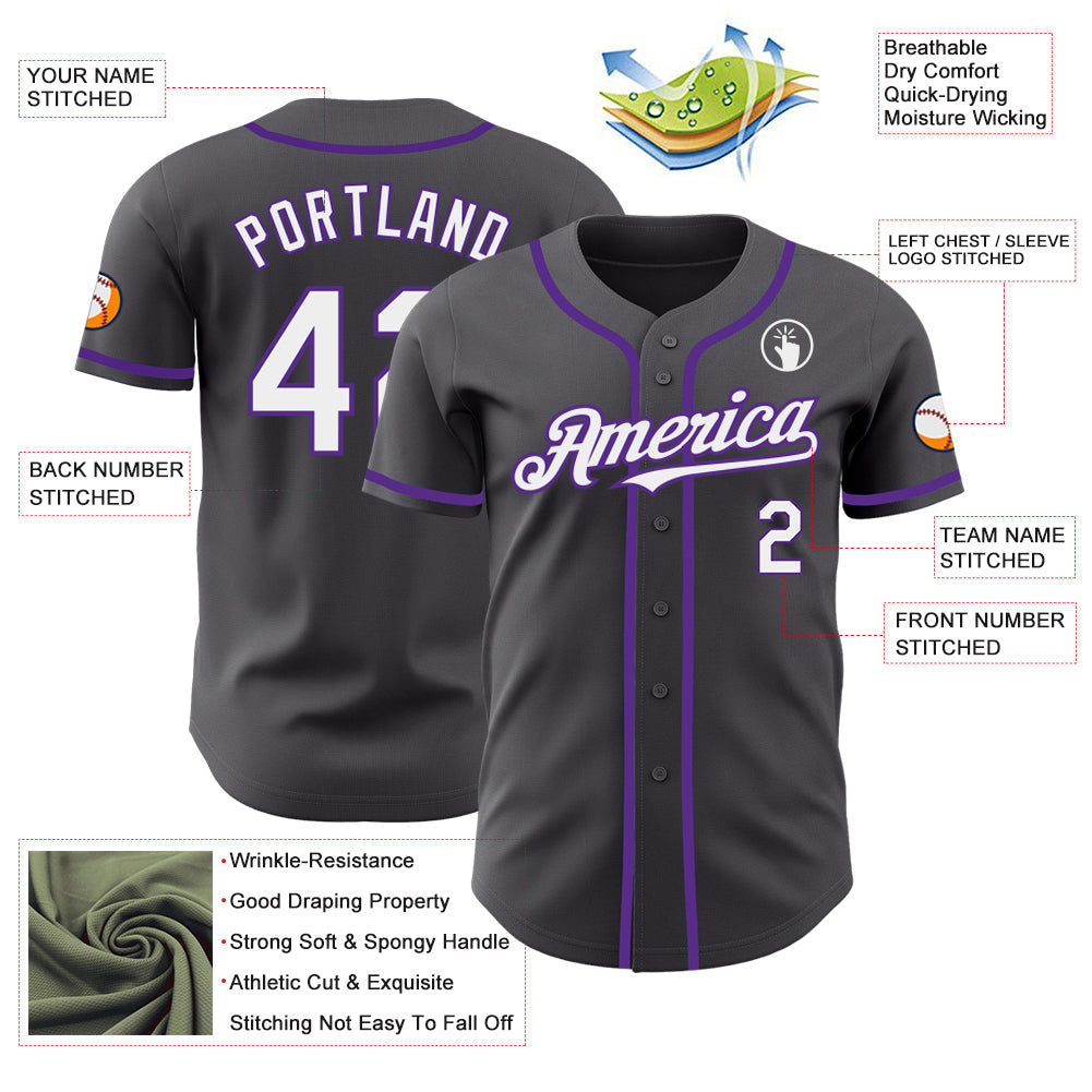 Custom Steel Gray White-Purple Authentic Baseball Jersey baseball jersey product view 4