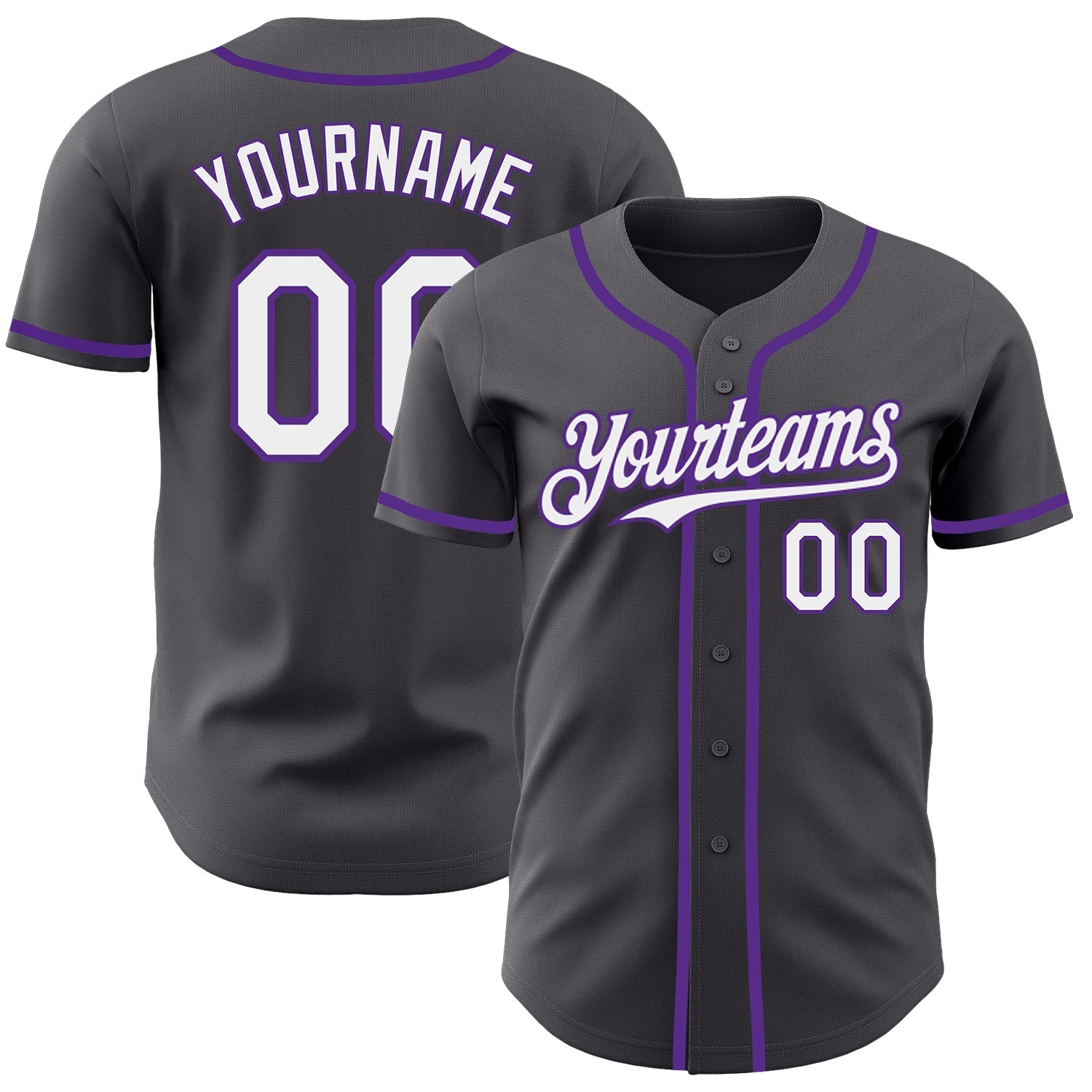 Custom Steel Gray White-Purple Authentic Baseball Jersey baseball jersey product view 1