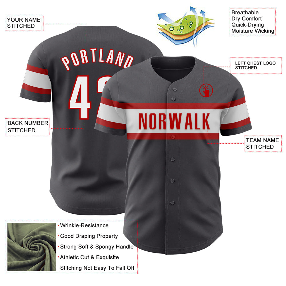 Custom Steel Gray White-Red Authentic Baseball Jersey baseball jersey product view 3