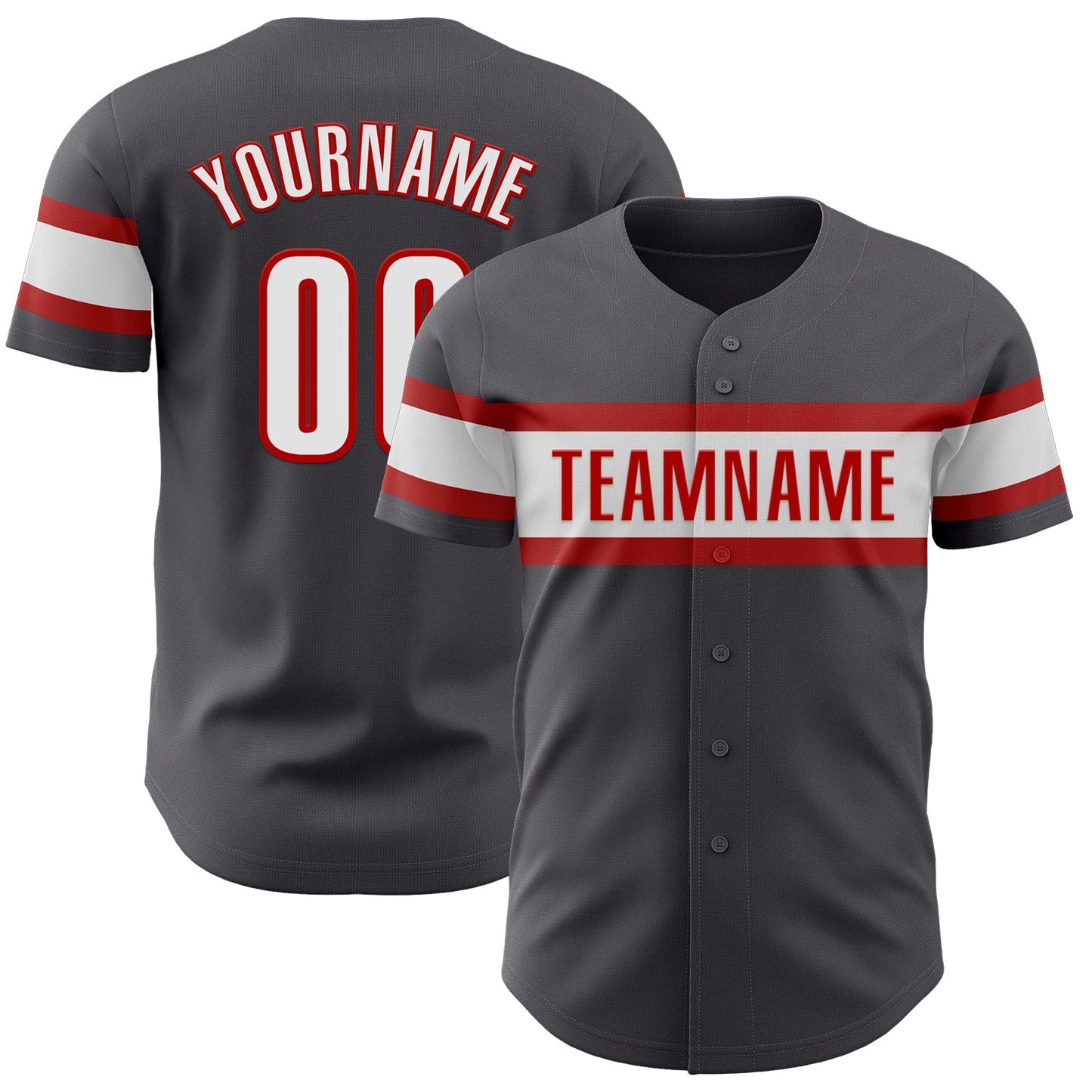 Custom Steel Gray White-Red Authentic Baseball Jersey baseball jersey product view 1