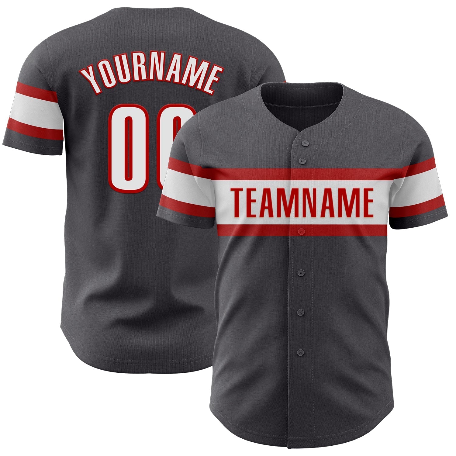 Custom Steel Gray White-Red Authentic Baseball Jersey baseball jersey product view 1