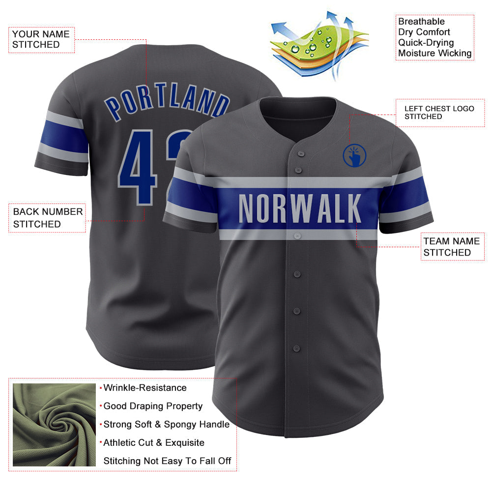 Custom Steel Gray Royal-Gray Authentic Baseball Jersey baseball jersey product view 3