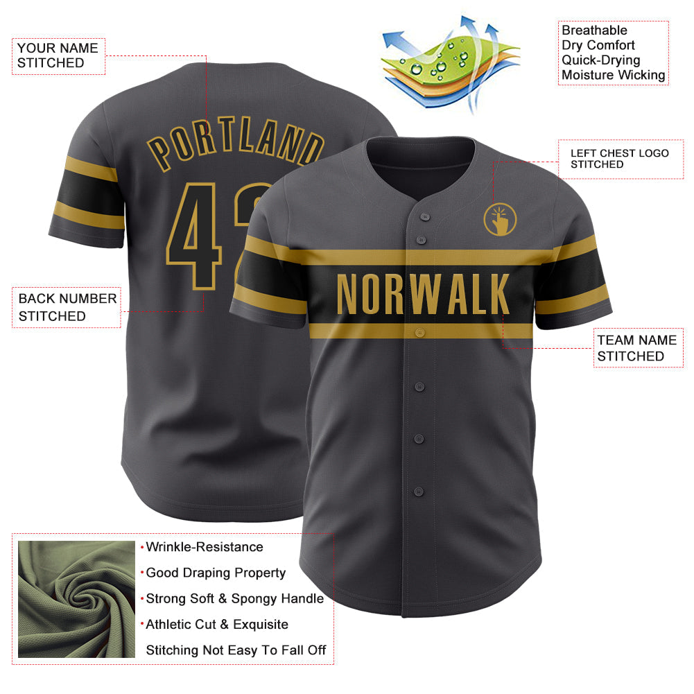 Custom Steel Gray Black-Old Gold Authentic Baseball Jersey baseball jersey product view 3