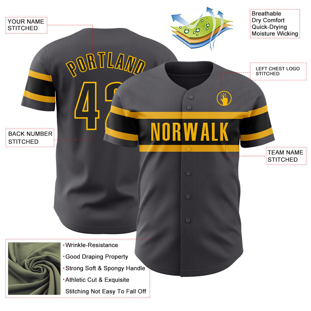 Custom Steel Gray Black-Gold Authentic Baseball Jersey baseball jersey product view 3