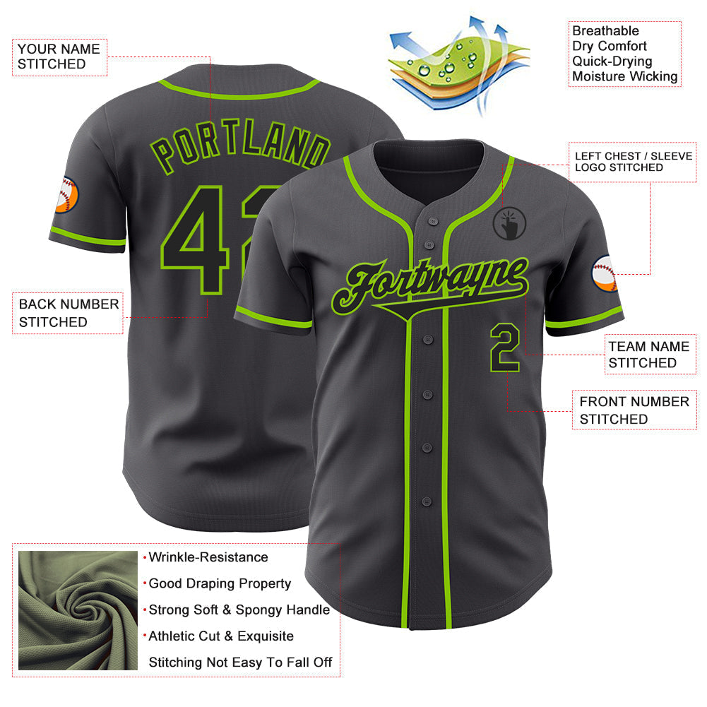 Custom Steel Gray Black-Neon Green Authentic Baseball Jersey baseball jersey product view 3
