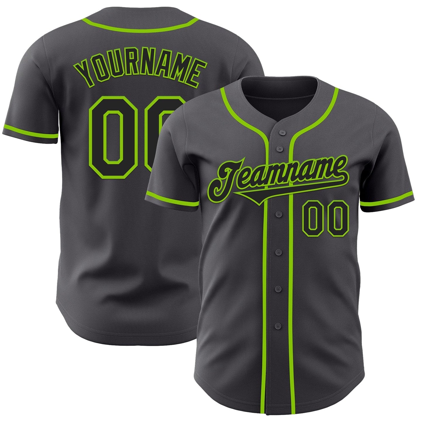 Custom Steel Gray Black-Neon Green Authentic Baseball Jersey baseball jersey product view 1