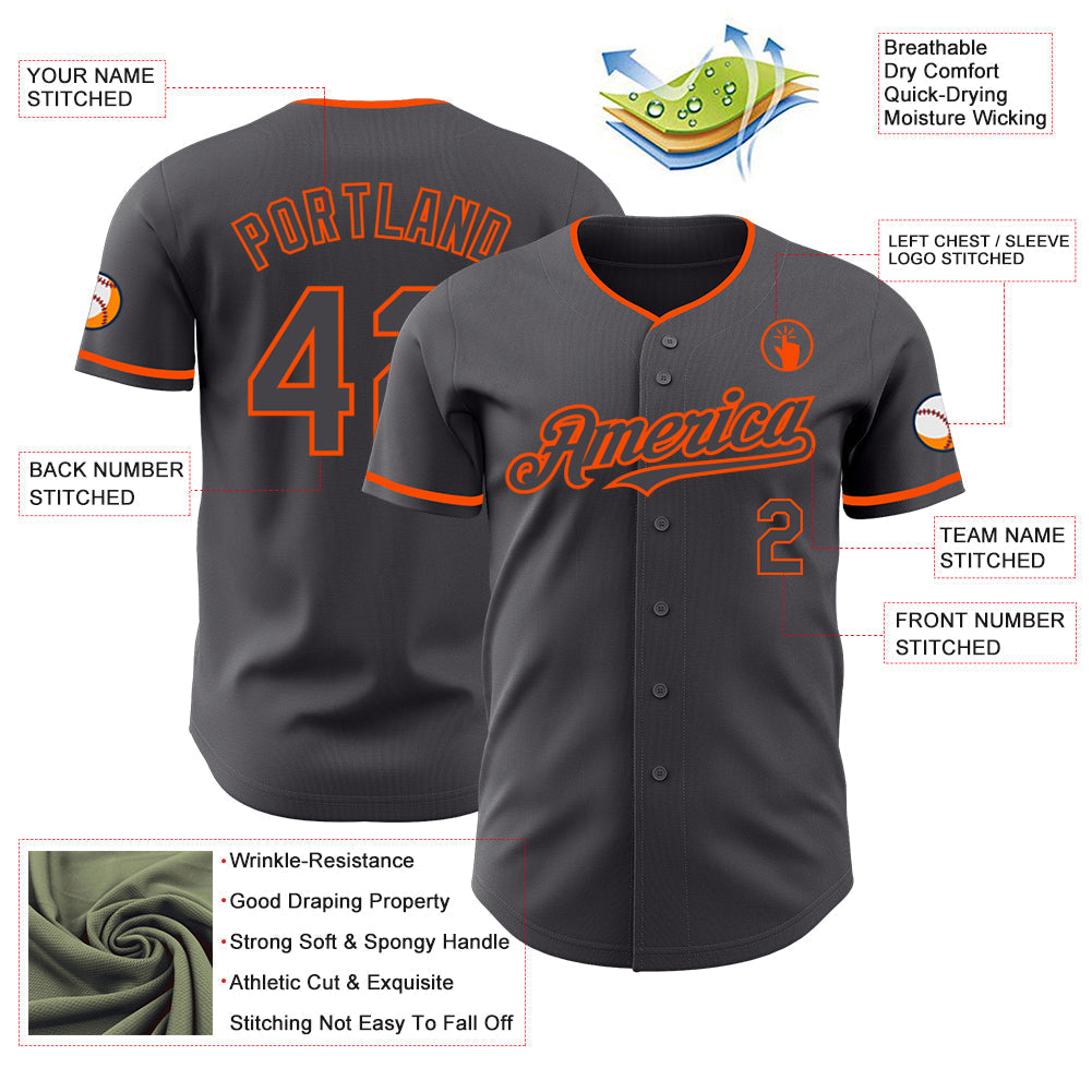 Custom Steel Gray Orange Authentic Baseball Jersey baseball jersey product view 3