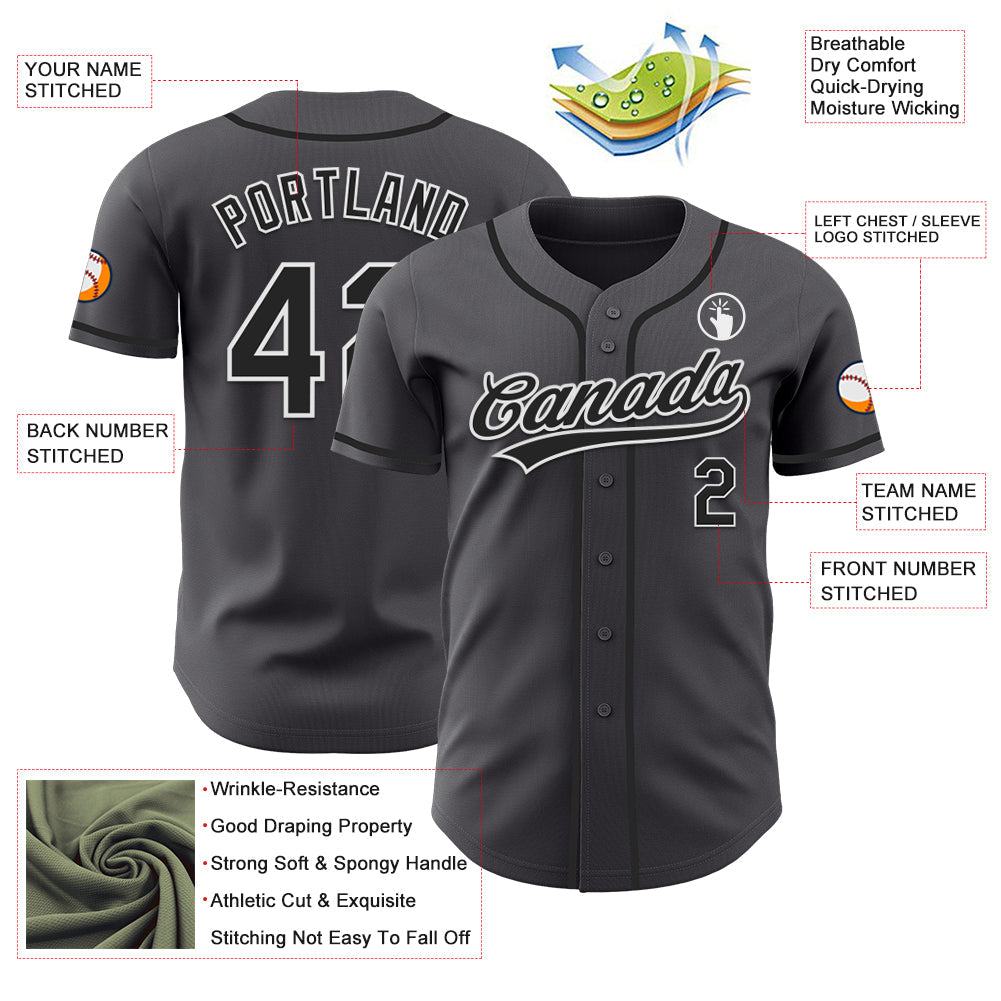 Custom Steel Gray Black-White Authentic Baseball Jersey baseball jersey product view 3