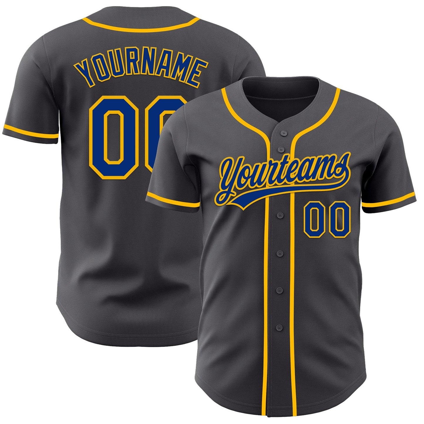 Custom Steel Gray Royal-Gold Authentic Baseball Jersey baseball jersey product view 1