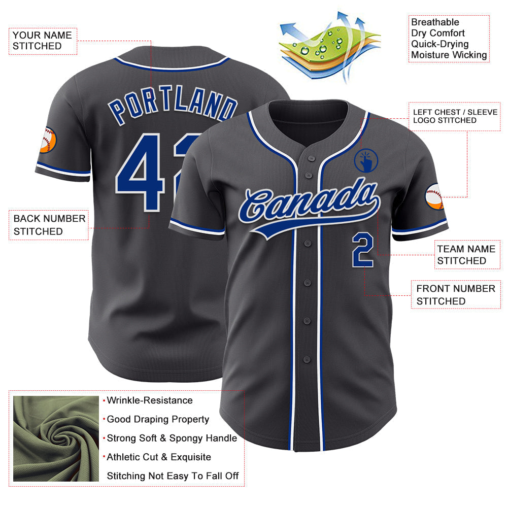 Custom Steel Gray Royal-White Authentic Baseball Jersey baseball jersey product view 3