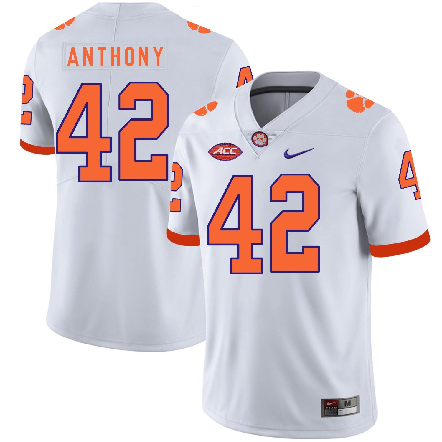 Stephone Anthony 42 White Style 1 College Football Jersey football jersey product view 1