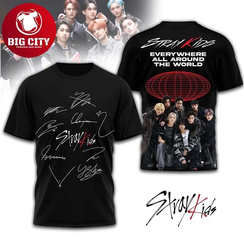 Stray Kids Everywhere All Around The World Graphic Shirt Kpop Two Sided Shirt Unisex T-shirt, Sweatshirt, Hoodie, Long Sleeve Tee - T-Shirt, Sweatshirt, Hoodie