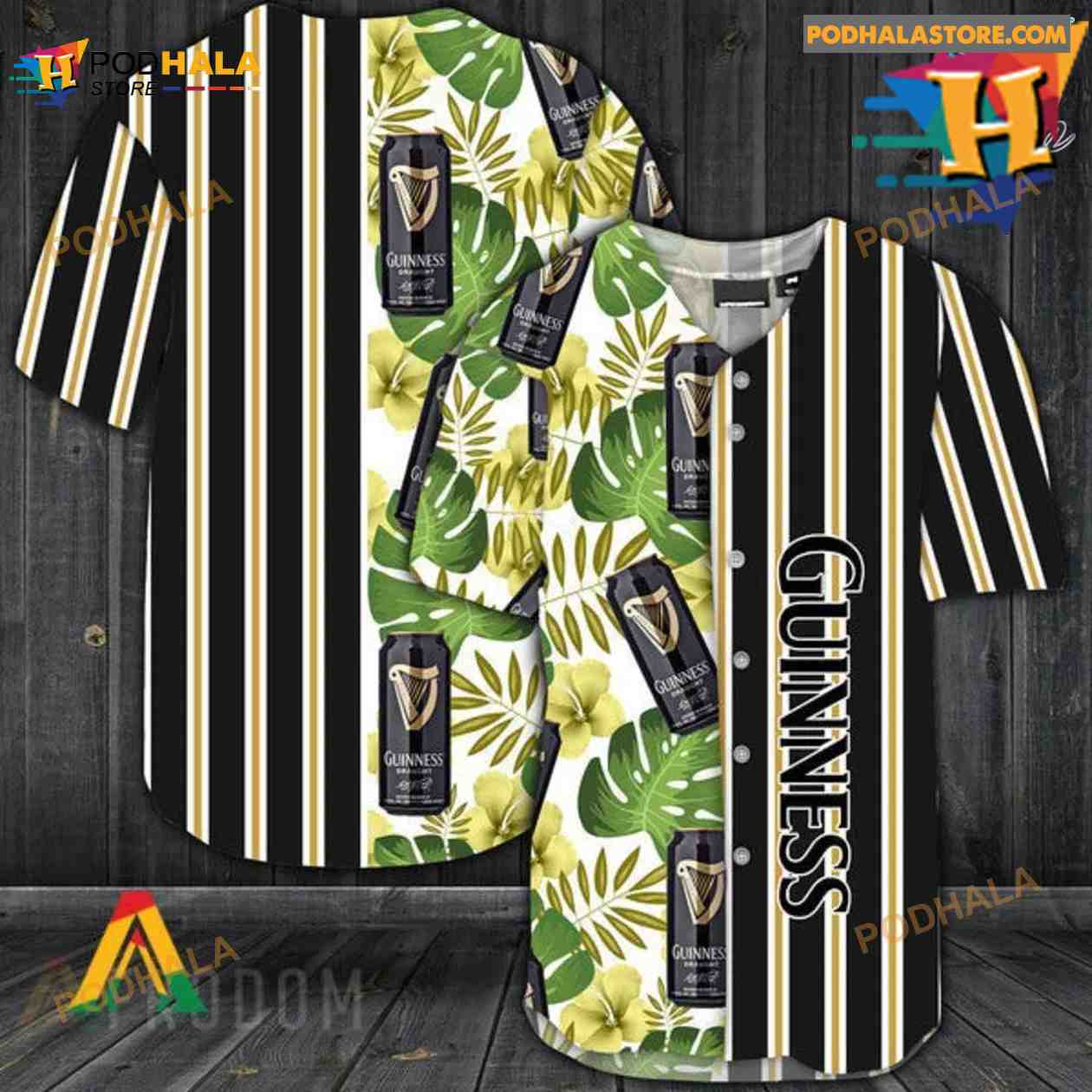 Striped Tropical Hawaii Guinness Beer Baseball Jersey baseball jersey product view 1
