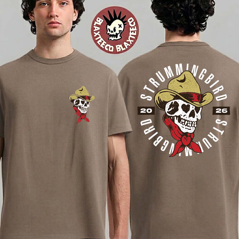Strummingbird 2026 Festival Exclusive Merch In Australia On 10 17 And 18 October 2026 Skull Cowboy T-Shirt - T-Shirt, Sweatshirt, Hoodie