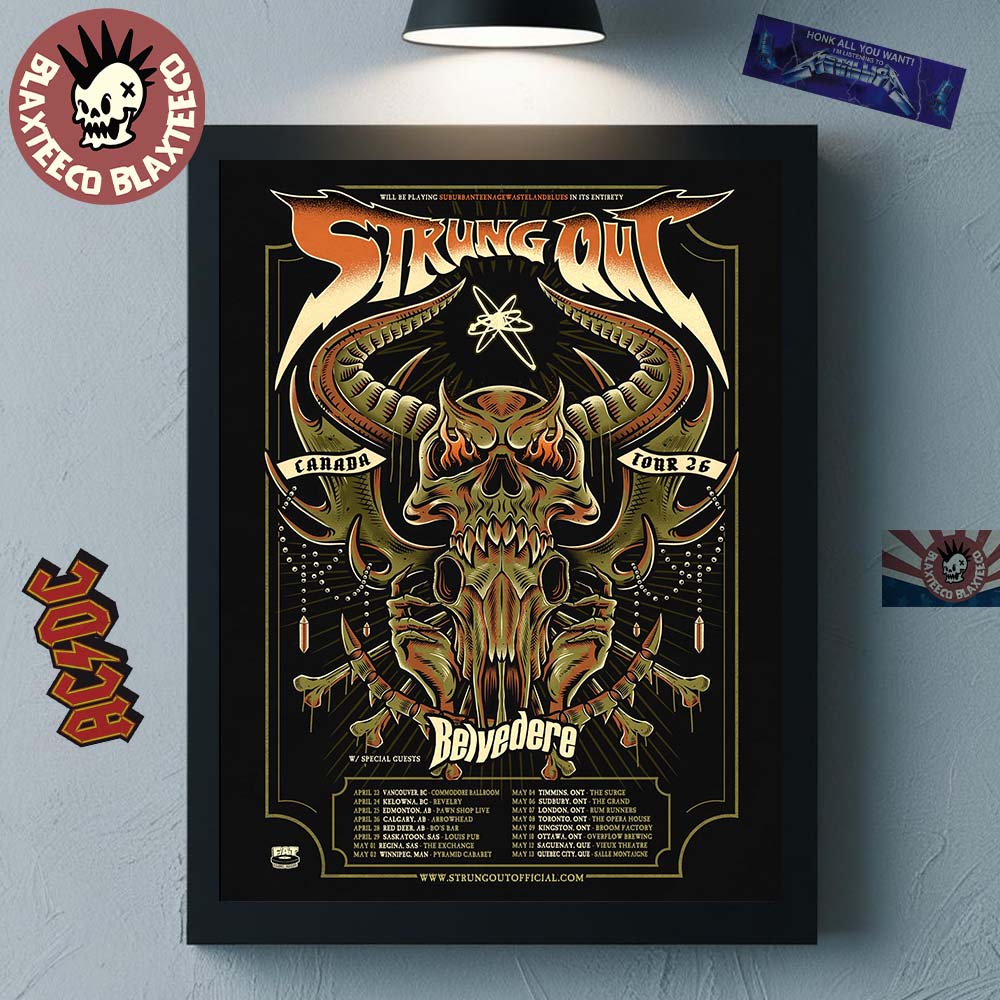 Strung Out Canada Tour 2026 With Belvedere Schedule Dates Home Decor Poster Canvas Unisex T-shirt, Sweatshirt, Hoodie, Long Sleeve Tee - T-Shirt, Sweatshirt, Hoodie
