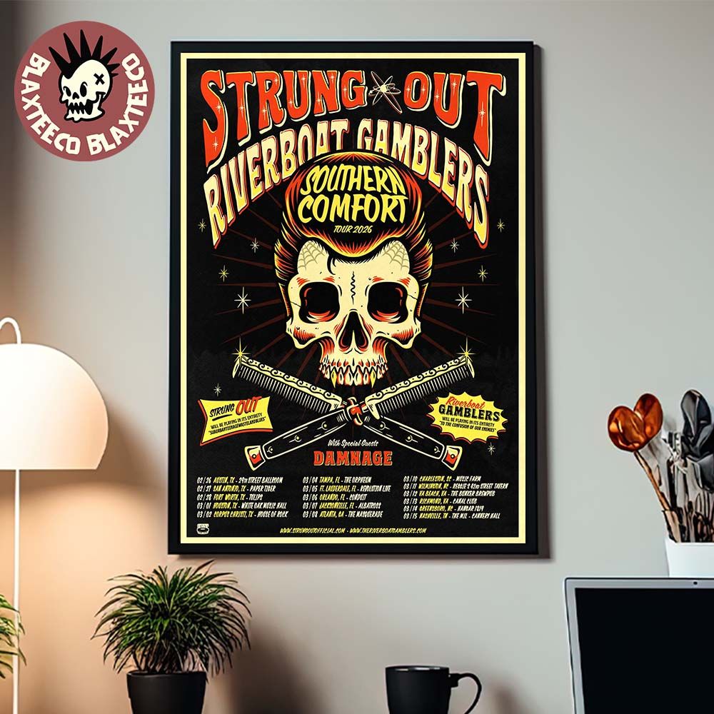 Strung Out Southern Comfort Tour 2026 North American City Dates Home Decor Poster Canvas Unisex T-shirt, Sweatshirt, Hoodie, Long Sleeve Tee - T-Shirt, Sweatshirt, Hoodie