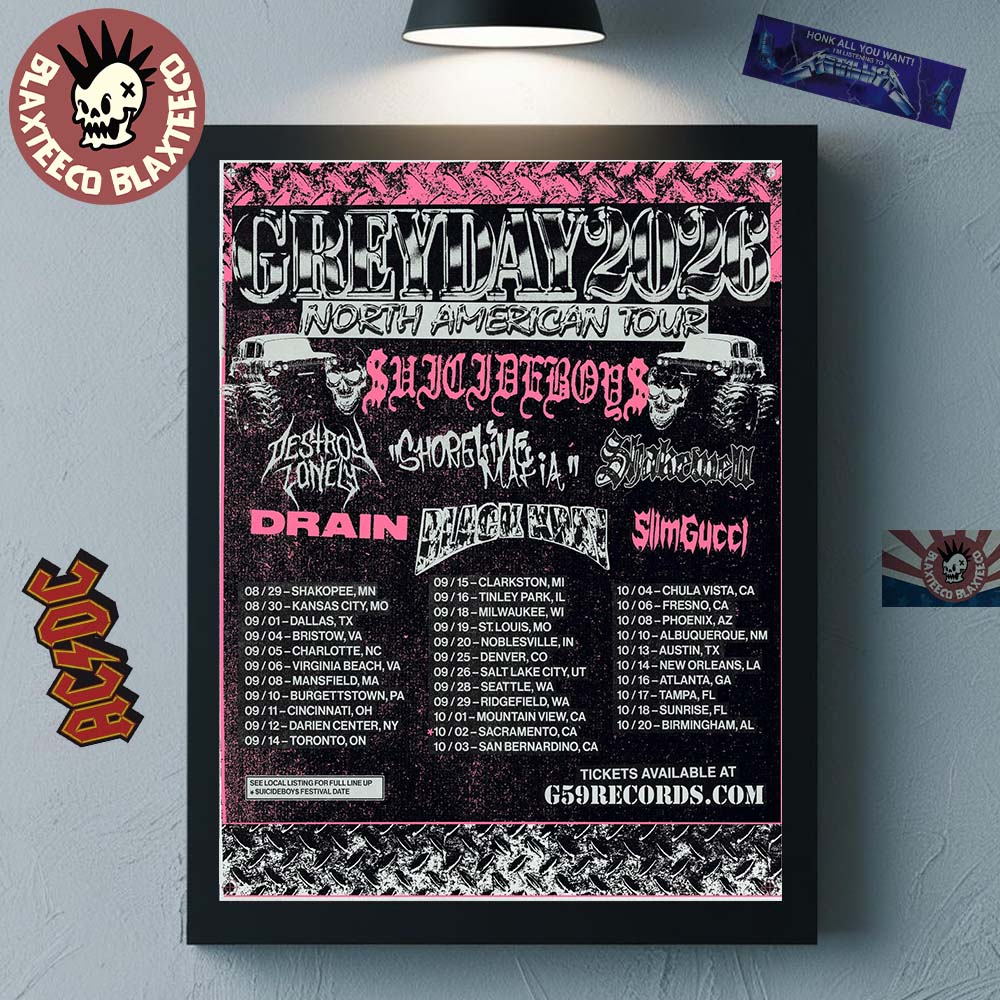 Suicide Boys Grey Day 2026 North America Tour Lineup With Schedule Dates Decor Poster Canvas - T-Shirt, Sweatshirt, Hoodie