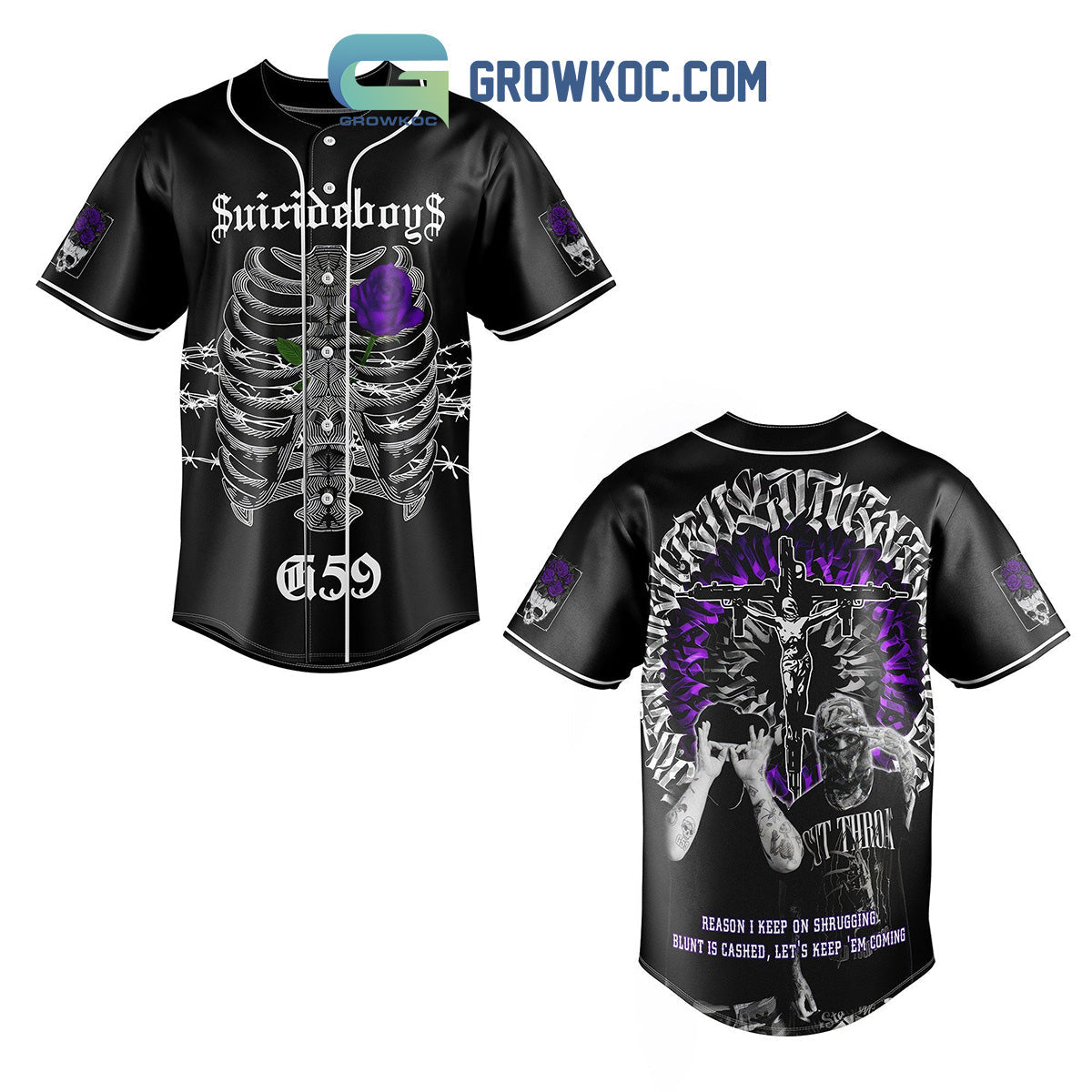 Suicideboys Reason I Keep On Shrugging Blunt Is Cashed Let’s Keep ‘Em Coming Baseball Jersey baseball jersey product view 1