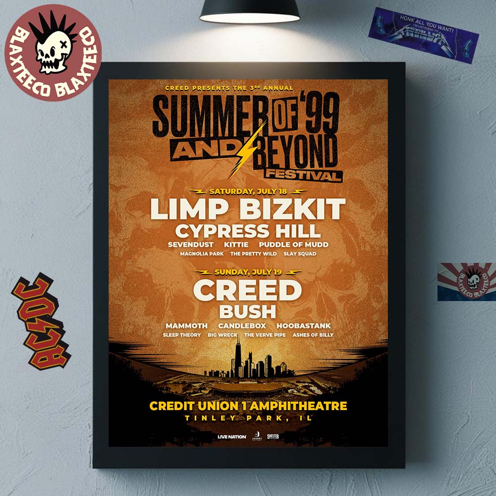 Summer Of 99 And Beyond Festival 2026 Full Lineup In Tinley Park Illinois At Credit Union 1 Amphitheatre Creed Presents The 3rd Annual Poster Canvas - T-Shirt, Sweatshirt, Hoodie