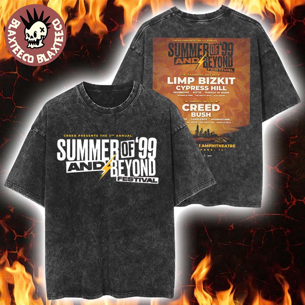 Summer Of 99 And Beyond Festival 2026 Full Lineup In Tinley Park Illinois At Credit Union 1 Amphitheatre Creed Presents The 3rd Annual Washed Tee - T-Shirt, Sweatshirt, Hoodie
