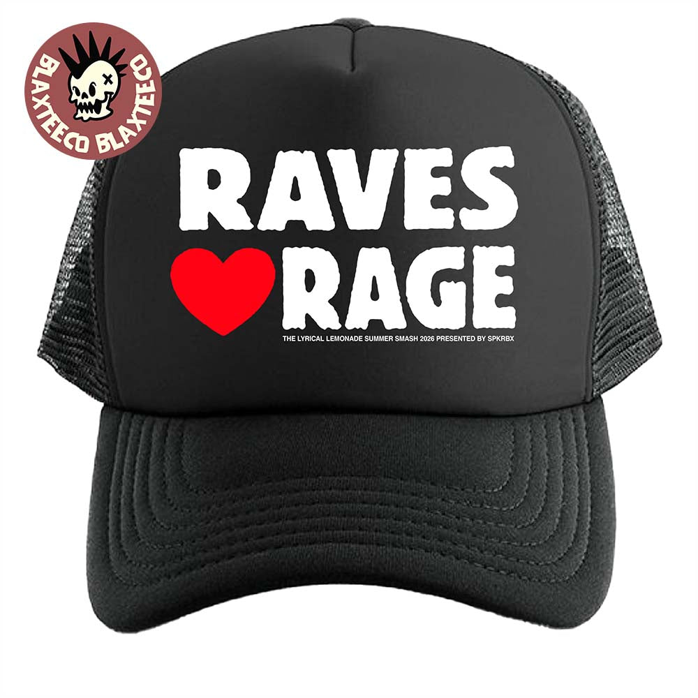 Summer Smash 2026 Festival Merch Raves Love Rage Black Trucker Cap Hat Unisex T-shirt, Sweatshirt, Hoodie, Long Sleeve Tee - T-Shirt, Sweatshirt, Hoodie