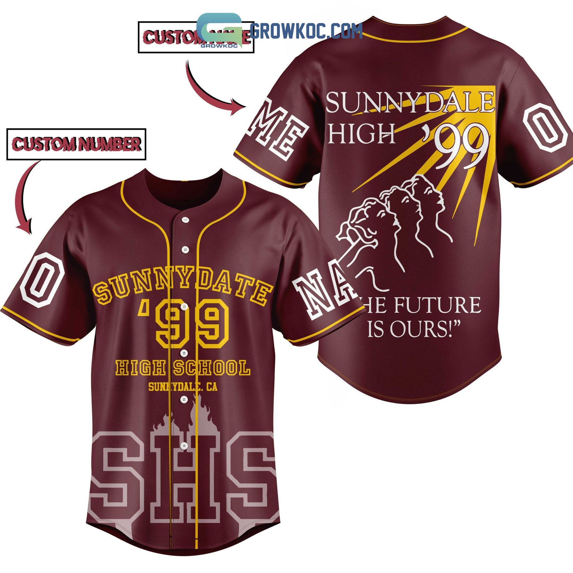 Sunnydale High School 99 The Future Is Ours Personalized Baseball Jersey baseball jersey product view 1