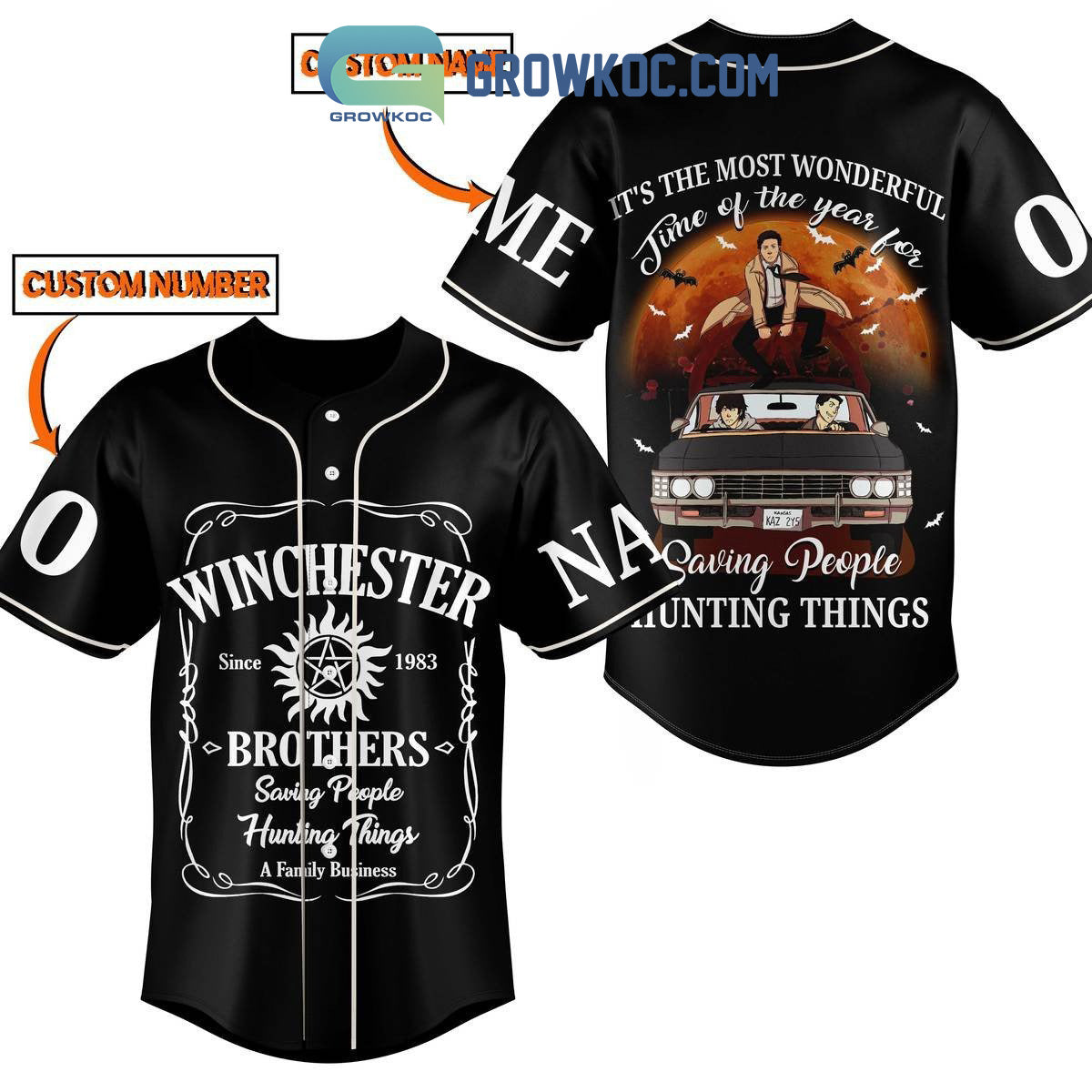 Super Natural Winchester Brothers Saving People Hunting Things Personalized Baseball Jersey baseball jersey product view 1