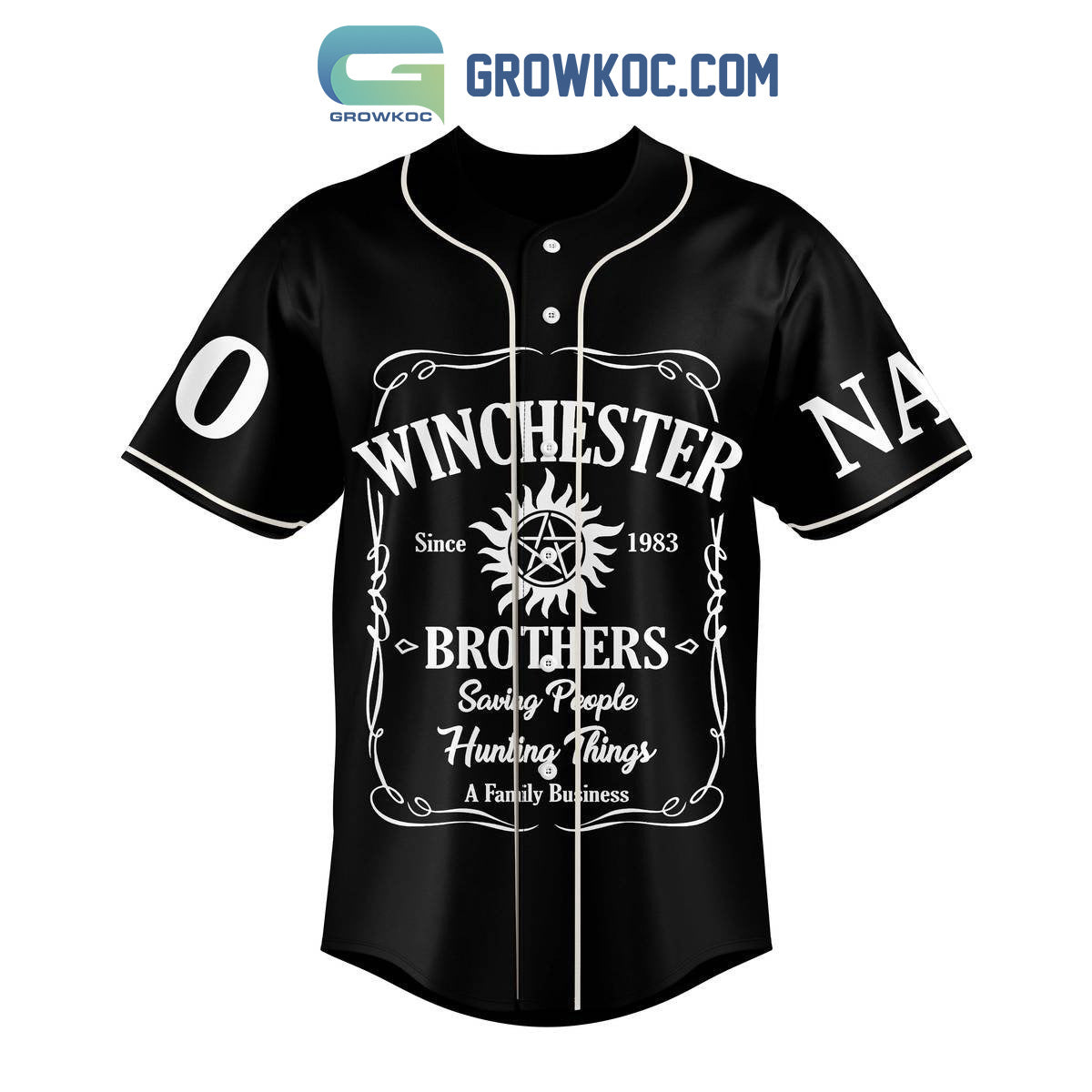 Super Natural Winchester Brothers Saving People Hunting Things Personalized Baseball Jersey baseball jersey product view 2