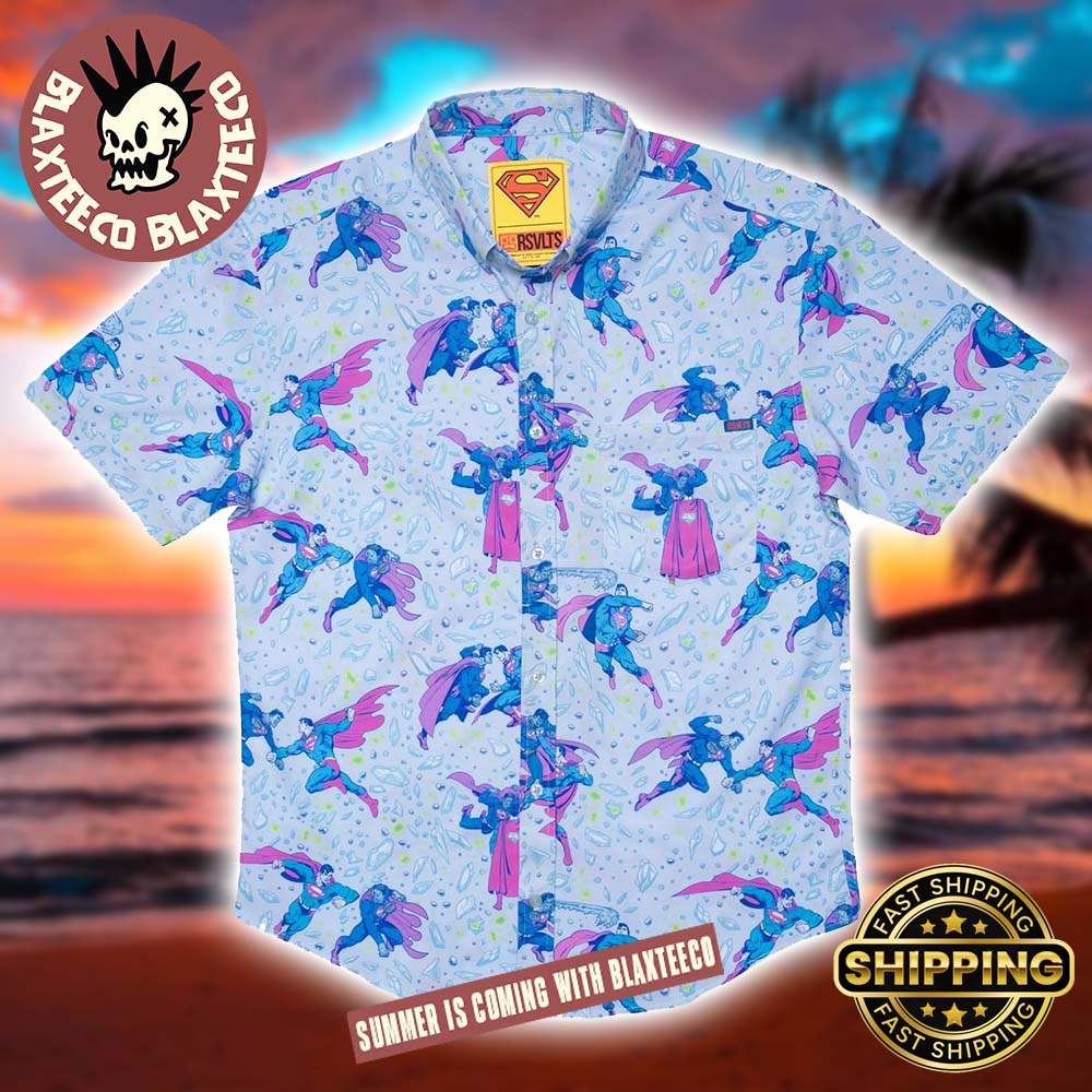 Superman RSVLTS Superman Vs Bizarro Button Short Sleeve Hawaiian Shirt Unisex T-shirt, Sweatshirt, Hoodie, Long Sleeve Tee - T-Shirt, Sweatshirt, Hoodie