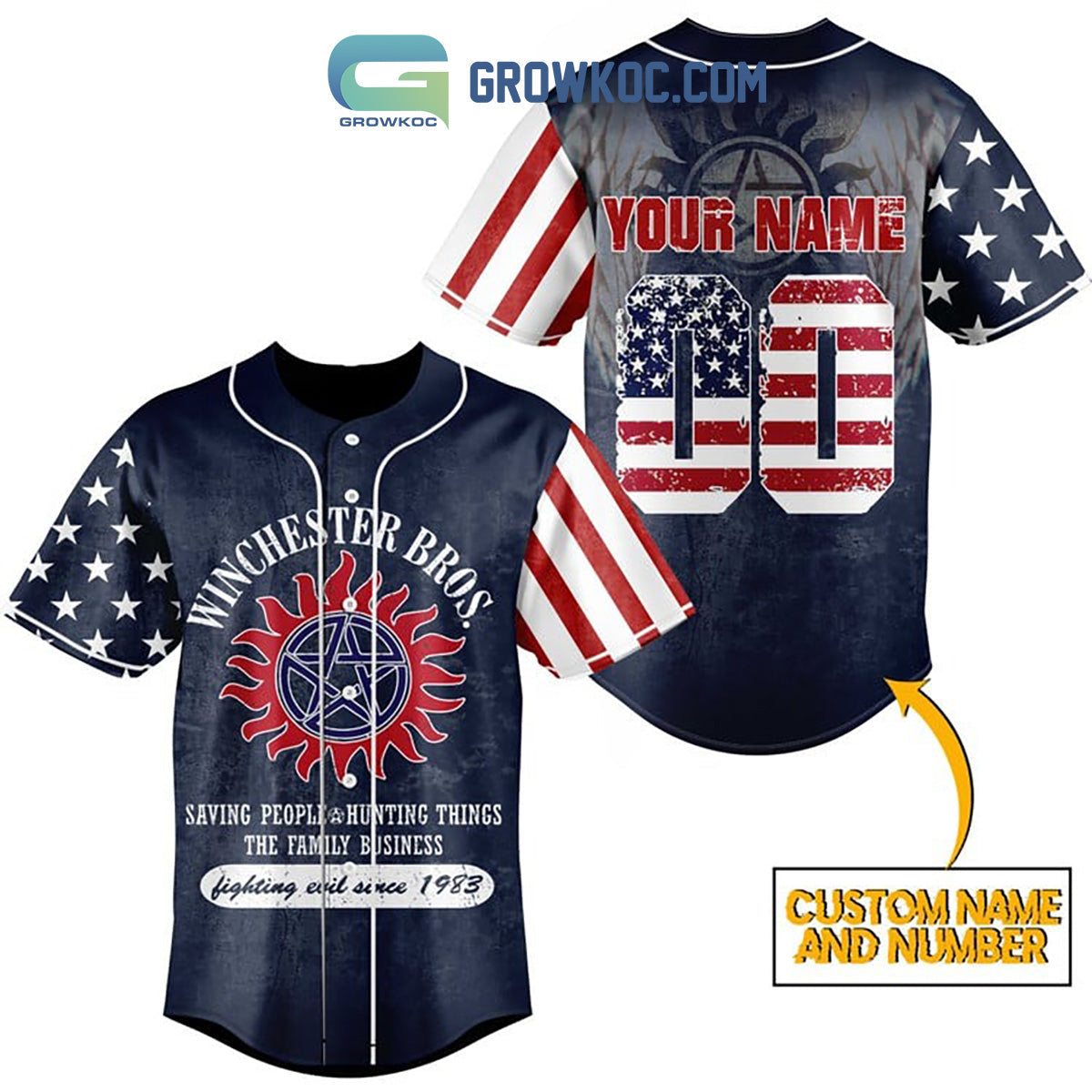 Supernatural Winchester Bros. Fighting Evil Since 1983 Personalized Baseball Jersey baseball jersey product view 1