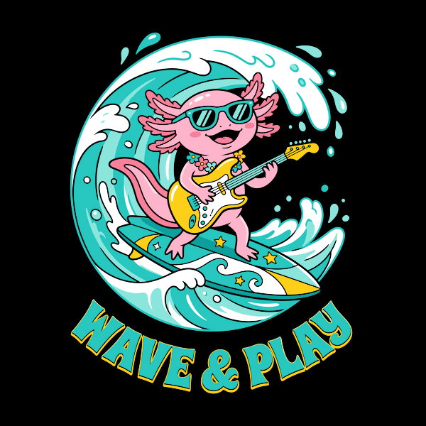 Surfing Axolotl Wave Play Unisex T-shirt, Sweatshirt, Hoodie, Long Sleeve Tee - T-Shirt, Sweatshirt, Hoodie