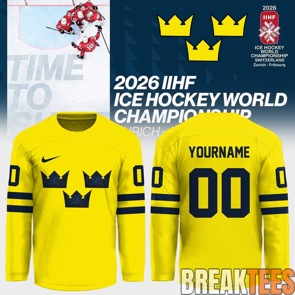 Sweden 2026 IIHF Ice Hockey Championship Custom Hockey Jersey Unisex T-shirt, Sweatshirt, Hoodie, Long Sleeve Tee - T-Shirt, Sweatshirt, Hoodie