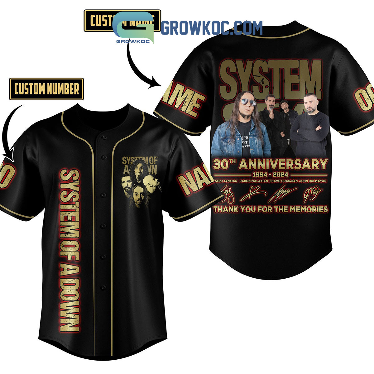 System Of A Down 30th Anniversary Personalized Baseball Jersey baseball jersey product view 1