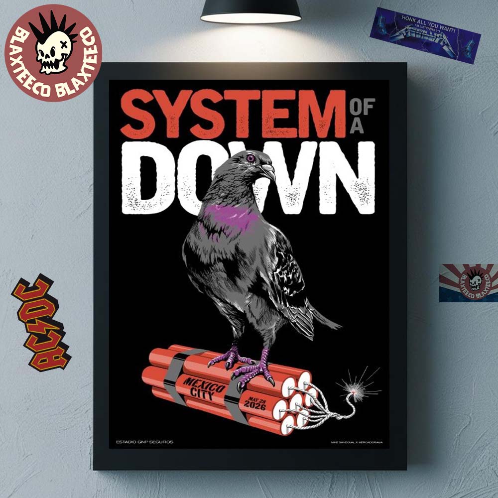 System Of A Down CDMX Mexico 2026 Pop Up Shop Event Poster At Estadio GNP Seguros On 28 May 2026 The Pigeon Poster Canvas - T-Shirt, Sweatshirt, Hoodie