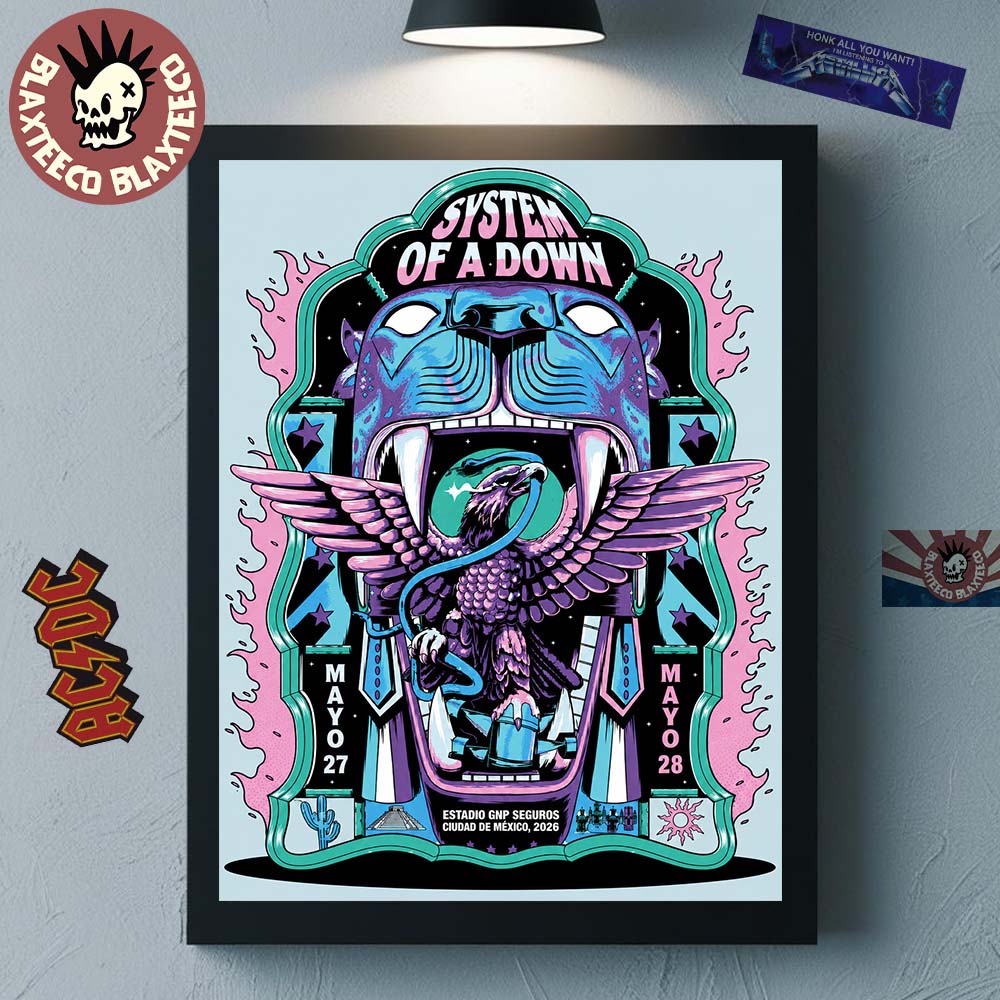 System Of A Down CDMX Mexico 2026 Poster De Jonas Santos At Estadio GNP Seguros On 27 And 28 May 2026 Eagle Inside Panther Mouth Poster Canvas - T-Shirt, Sweatshirt, Hoodie