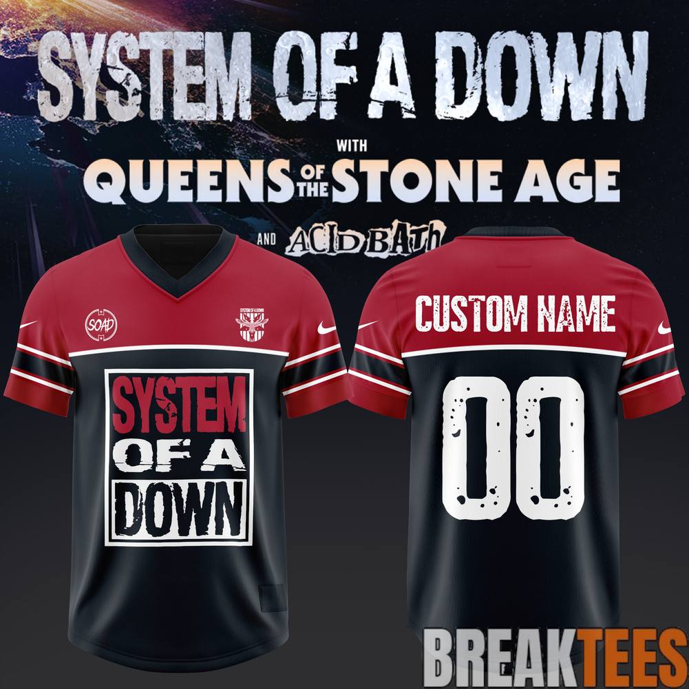 System of a Down UK & EU Tour 2026 Custom Football Jersey Unisex T-shirt, Sweatshirt, Hoodie, Long Sleeve Tee - T-Shirt, Sweatshirt, Hoodie