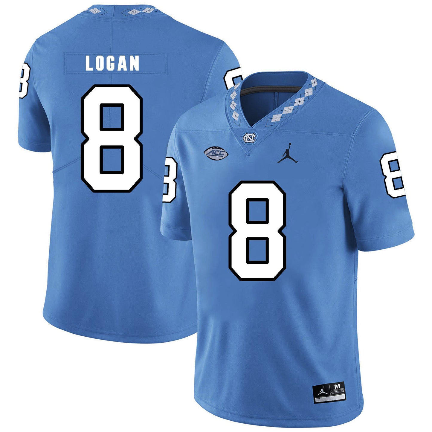 T.J. Logan 8 Carolina Blue College Football Jersey football jersey product view 1