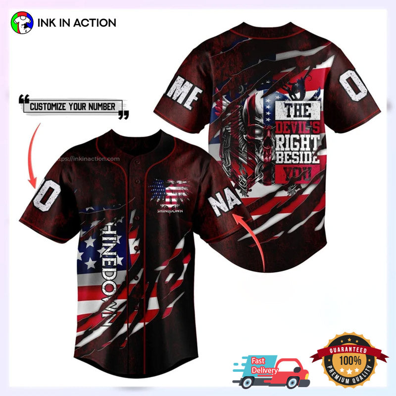 Custom The Devil’s Right Beside You US Flag Baseball Jersey, Shinedown Merch baseball jersey product view 1