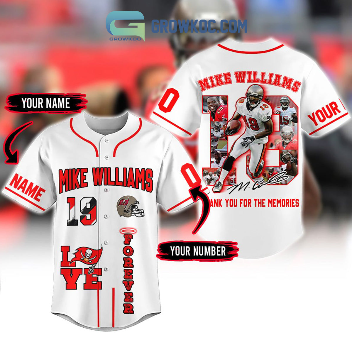 Tampa Bay Buccaneers Mike Williams 19 Forever Memories Personalized Baseball Jersey baseball jersey product view 1