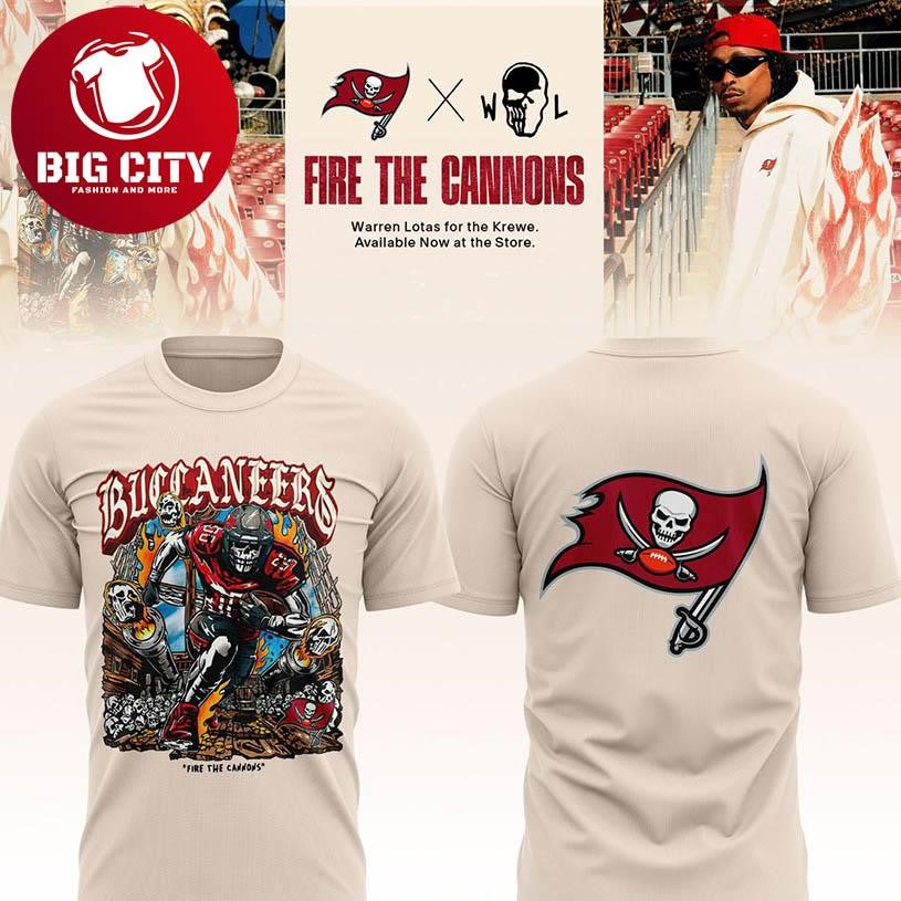 Tampa Bay Buccaneers Warren Lotas 2025 Fire The Cannons Two Sided Shirt Unisex T-shirt, Sweatshirt, Hoodie, Long Sleeve Tee - T-Shirt, Sweatshirt, Hoodie