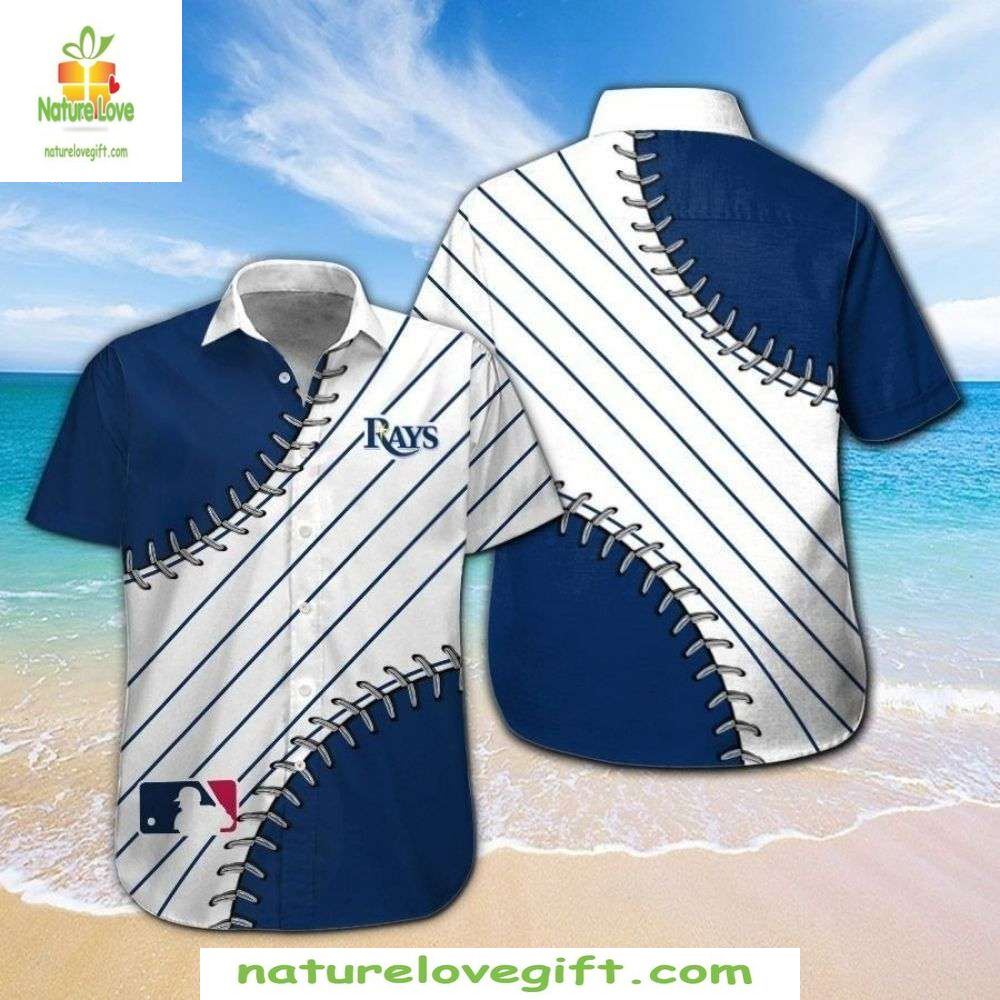 Tampa Bay Rays Pinstripe Baseball Jersey Hawaiian Shirt MLB Apparel baseball jersey product view 1