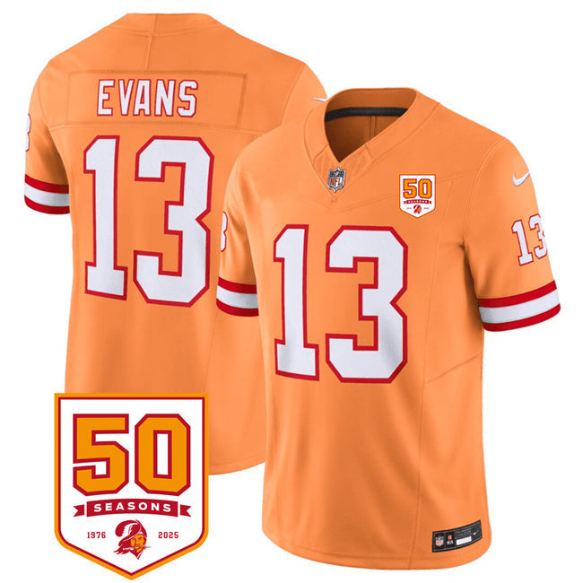 Tampa Bay Buccaneers #13 Mike Evans Orange 2025 F.U.S.E. 50th Anniversary Patch Football Jersey football jersey product view 1