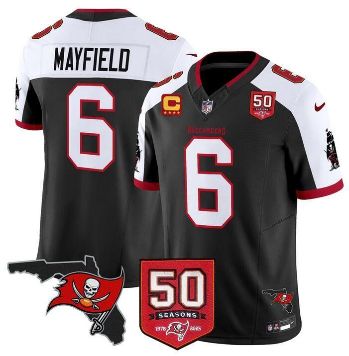 Tampa Bay Buccaneers #6 Baker Mayfield Black Alternate F.U.S.E. 50th Season & 4-Star C Football Jersey football jersey product view 1