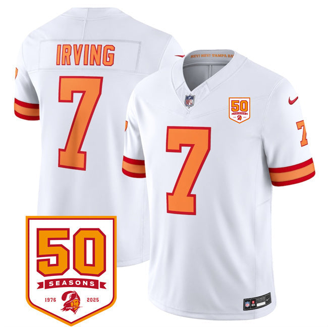 Tampa Bay Buccaneers #7 Bucky Irving White 2025 F.U.S.E. 50th Anniversary Patch Vapor Football Jersey football jersey product view 1