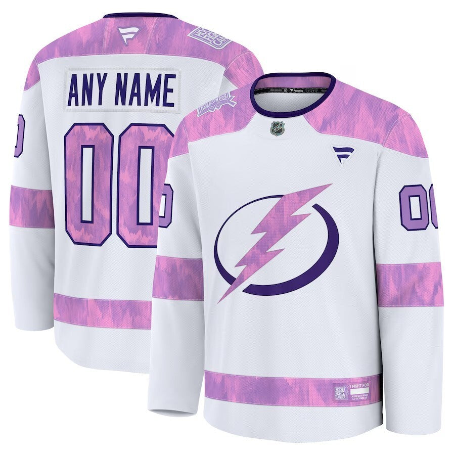 Tampa Bay Lightning Fanatics 2024 Hockey Fights Cancer Custom Practice Jersey - White Hockey Jersey hockey jersey product view 1