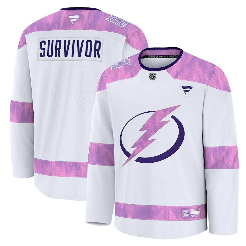 Tampa Bay Lightning Fanatics Hockey Fights Cancer Practice Jersey - White Hockey Jersey hockey jersey product view 1