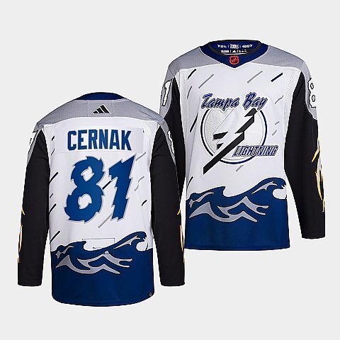 Tampa Bay Lightning #81 erik-cernak-white-2022reverse-retro-2.0-authentic-primegreen-jersey hockey jersey product view 1