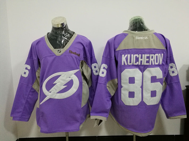 Tampa Bay Lightning #86 Nikita Kucherov Purple Breast cancer Hockey Jersey hockey jersey product view 1